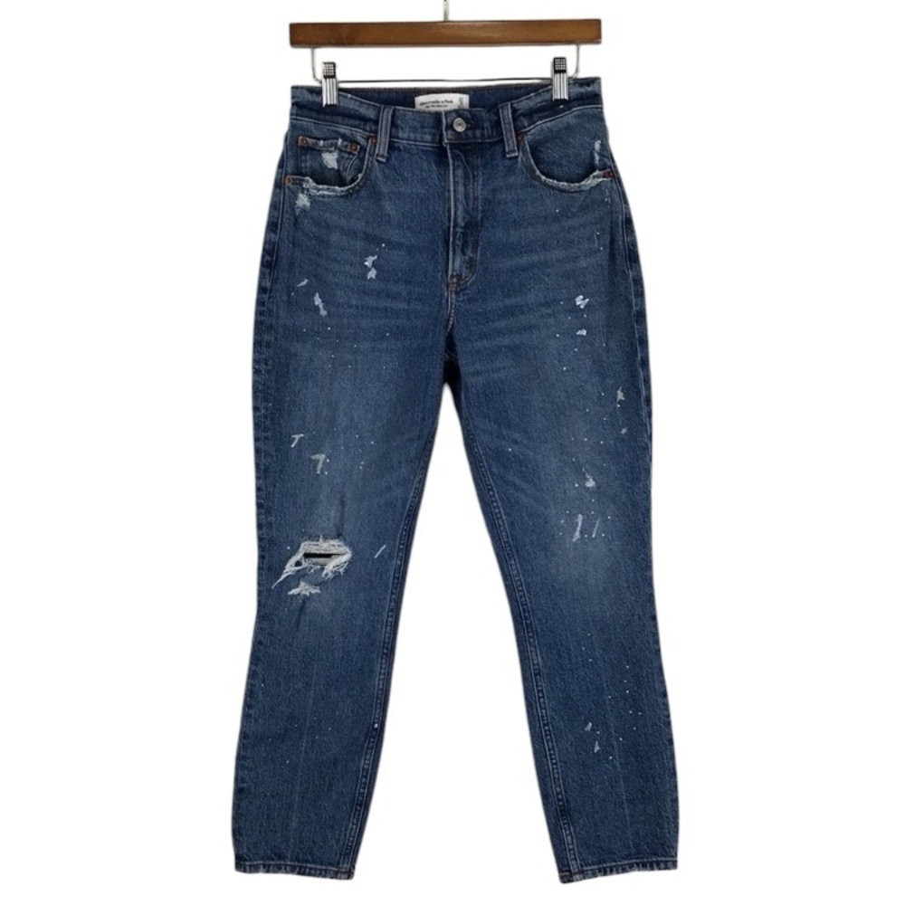 Abercrombie & Fitch High Rise Mom Jean Paint Splatters Distressed